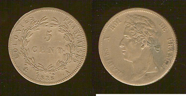 French Colonies 5 centimes 1828A EF